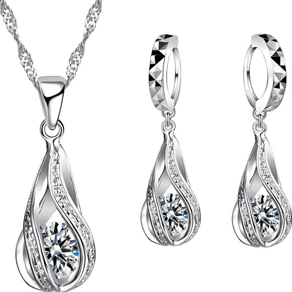 Jewelry - 925 Sterling Silver Earrings And Necklace Set Drop Cute Top Trendy Jewelry